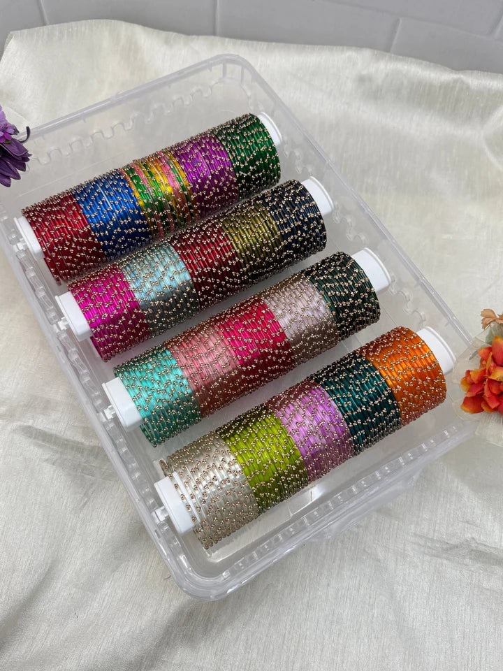 Luxurious 20 Colors Watery Resham Design Glass Bangle Box - 072