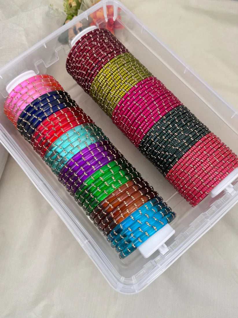 Luxurious Sqaure Cut & River Drop Kada Design Glass Bangle Box - 074